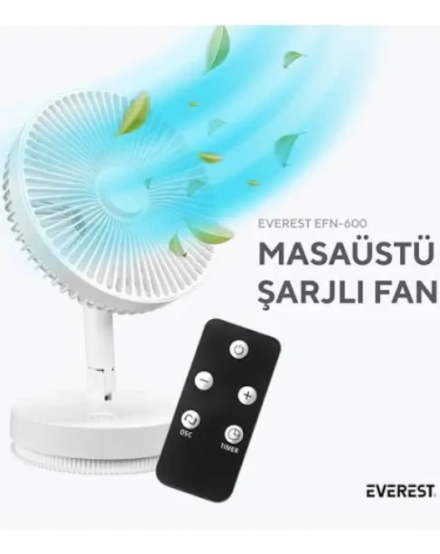 Everest EFN-600 Masaüstü Taşınabilir Şarjlı Beyaz 2000MAH USB Fan