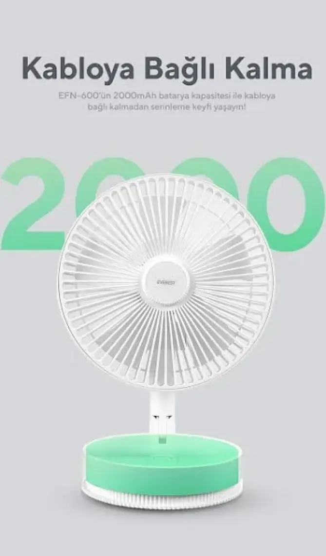 Everest EFN-600 Masaüstü Taşınabilir Şarjlı Beyaz 2000MAH USB Fan