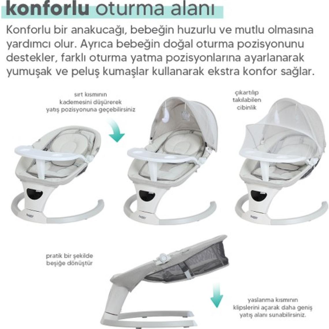 Huggy Rockie Yenidoğana Uygun Hareket Sensörlü Kumandalı Bluetooth Müzikli Mama Tepsili Ana Kucağı