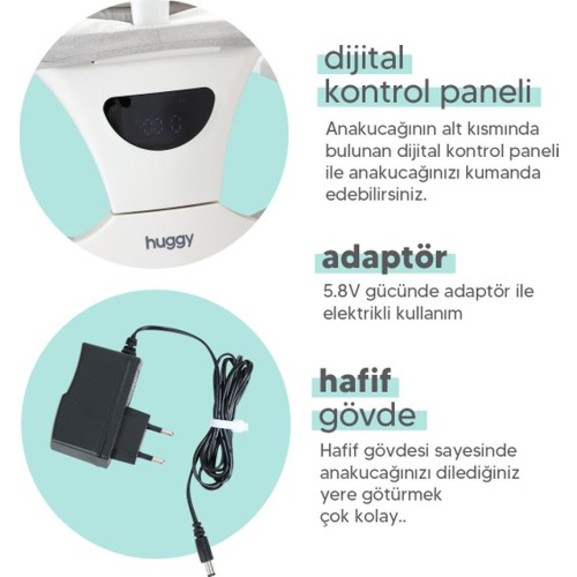 Huggy Rockie Yenidoğana Uygun Hareket Sensörlü Kumandalı Bluetooth Müzikli Mama Tepsili Ana Kucağı