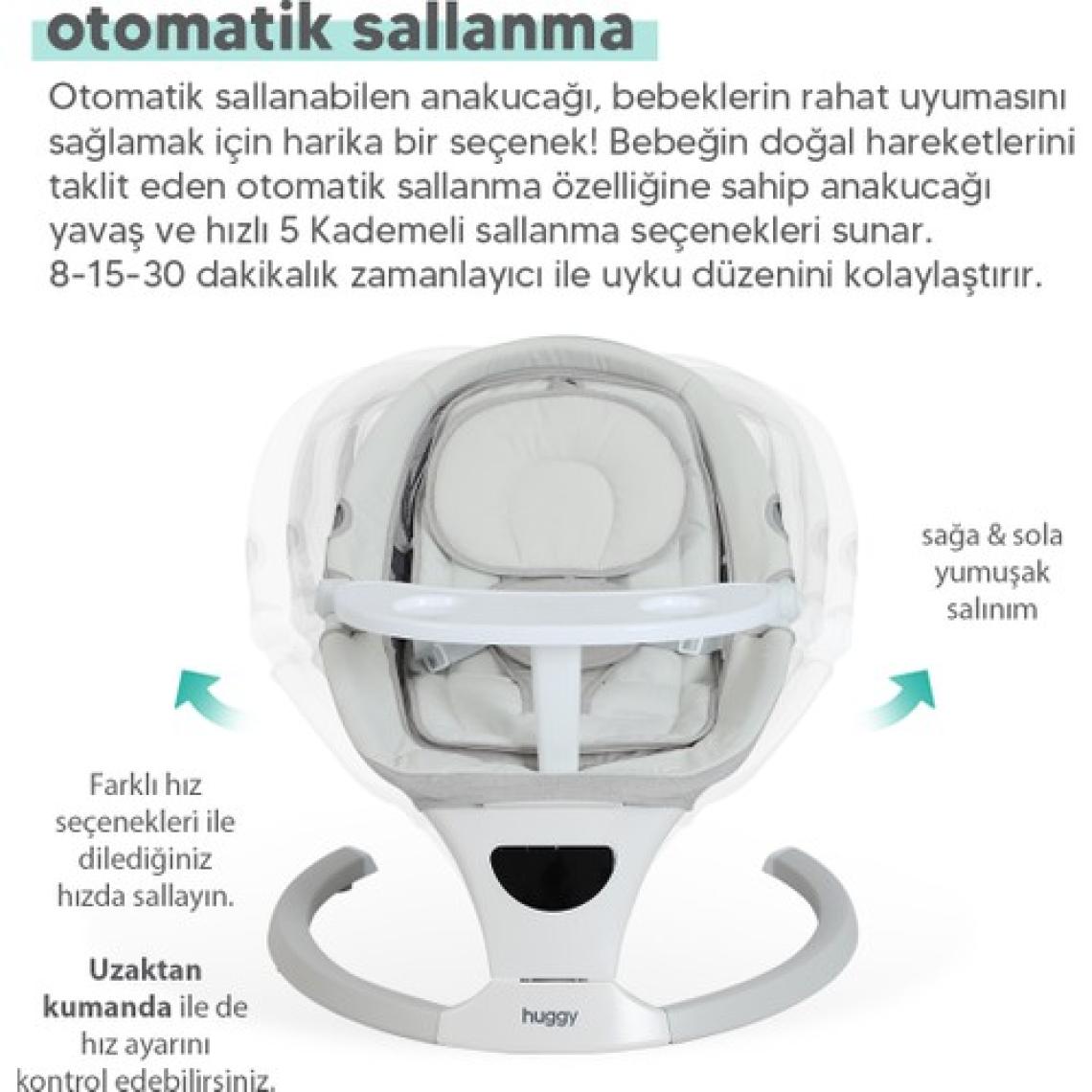 Huggy Rockie Yenidoğana Uygun Hareket Sensörlü Kumandalı Bluetooth Müzikli Mama Tepsili Ana Kucağı