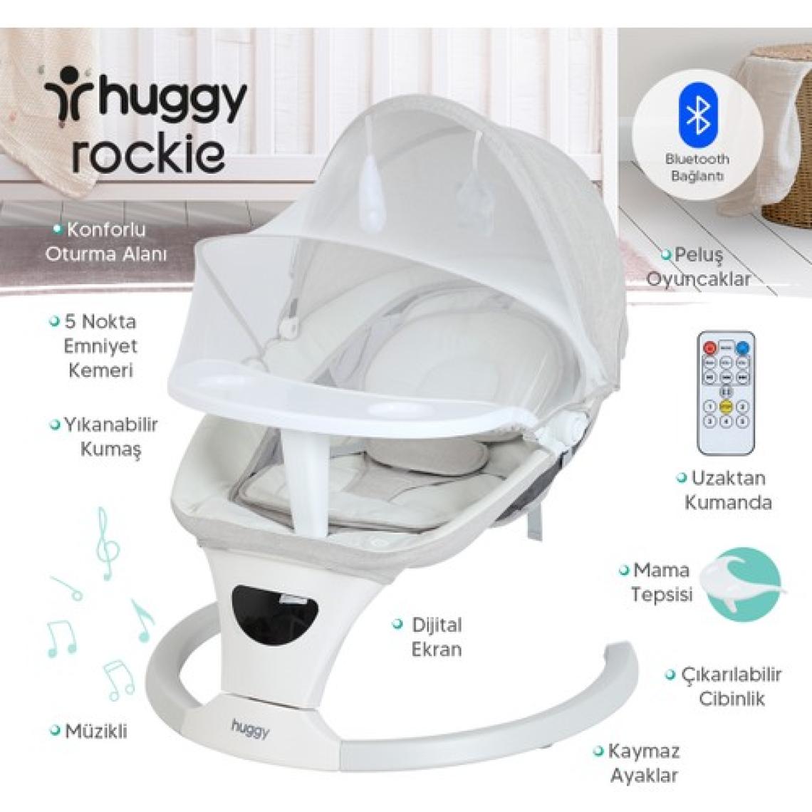 Huggy Rockie Yenidoğana Uygun Hareket Sensörlü Kumandalı Bluetooth Müzikli Mama Tepsili Ana Kucağı