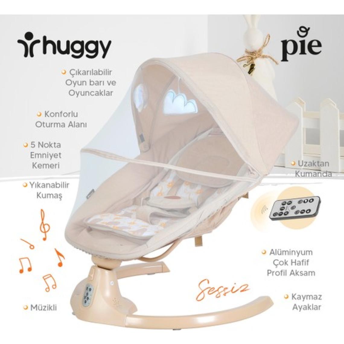 Huggy Pie Yenidoğana Uygun Otomatik Sallanabilir Kumandalı Bluetooth Müzikli Ana Kucağı