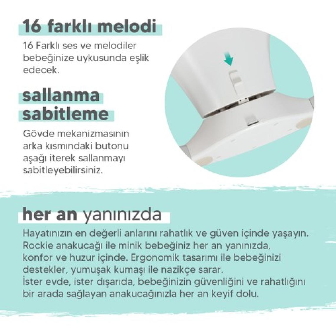 Huggy Rockie Yenidoğana Uygun Hareket Sensörlü Kumandalı Bluetooth Müzikli Mama Tepsili Ana Kucağı