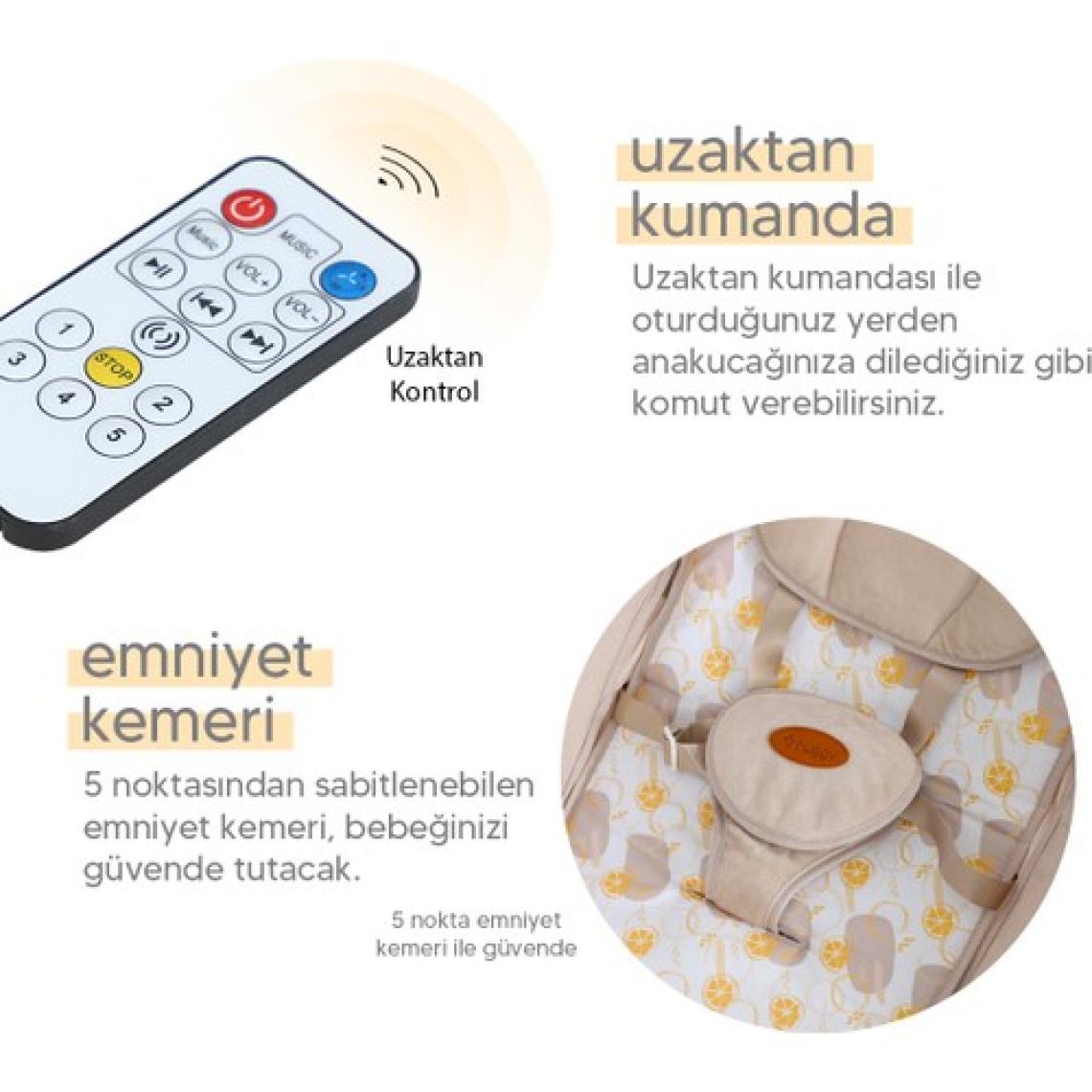 Huggy Pie Yenidoğana Uygun Otomatik Sallanabilir Hareket Sensörlü Kumandalı Bluetooth Müzikli Ana Kucağı