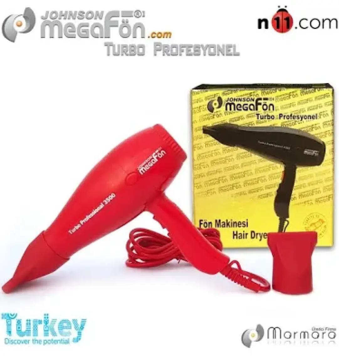 Johnson Megafön Turbo Profesyonel 3500 - 2400W Kuaför Tipi Saç Kurutma / Fön Makinesi