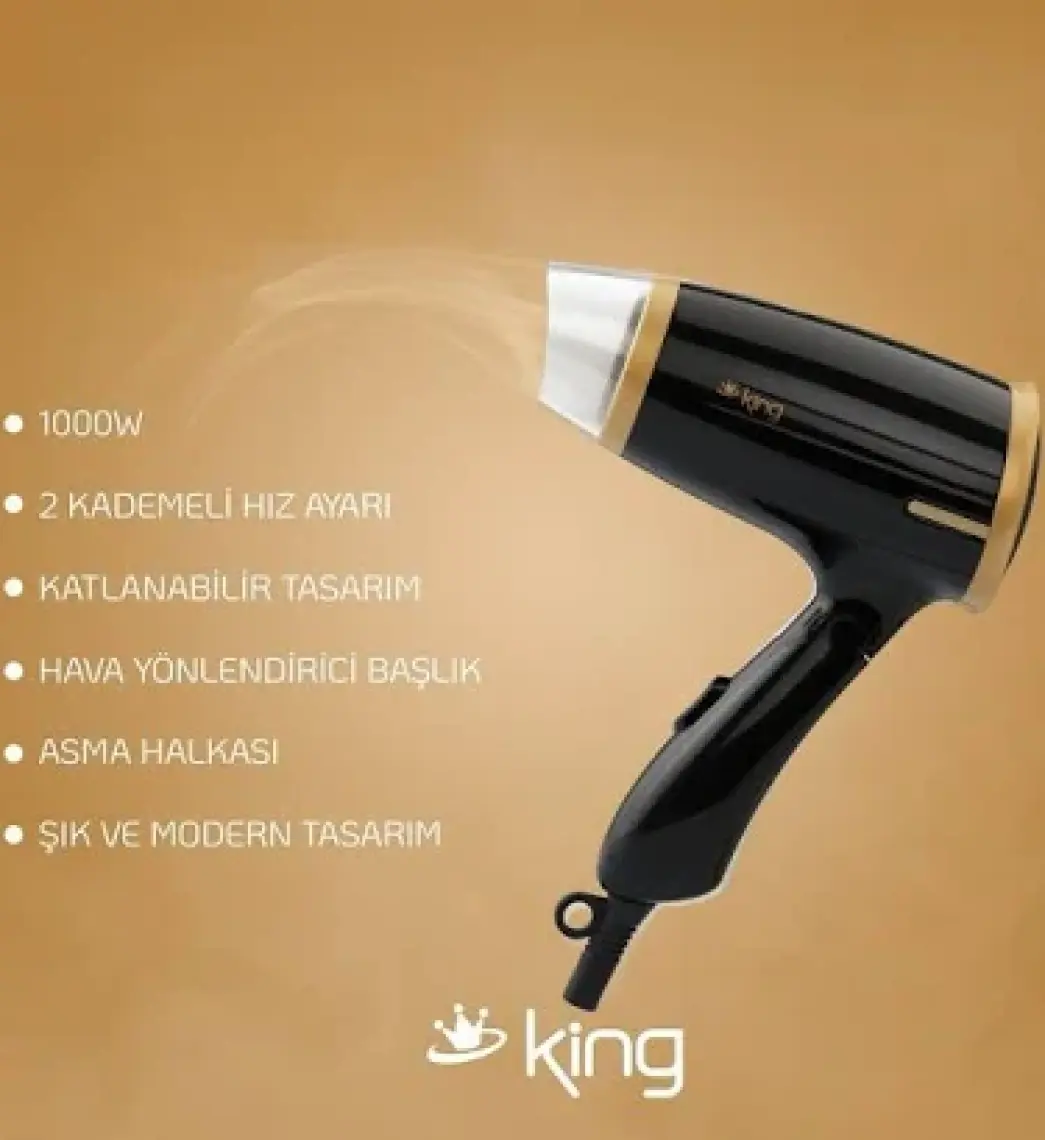 King Siyah Katlanır Vilda Saç Kurutma Makinesi KSK437