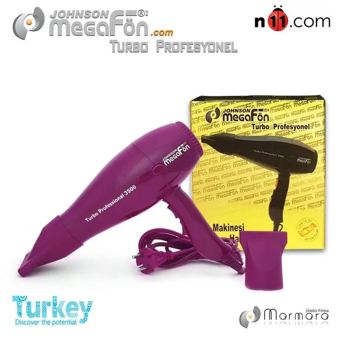 Johnson Megafön Turbo Profesyonel 3500 - 2400W Kuaför Tipi Saç Kurutma / Fön Makinesi