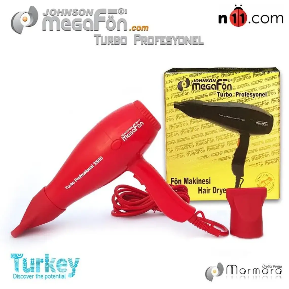 Johnson Megafön Turbo Profesyonel 3500 - 2400W Kuaför Tipi Saç Kurutma / Fön Makinesi