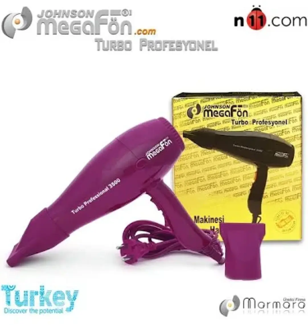 Johnson Megafön Turbo Profesyonel 3500 - 2400W Kuaför Tipi Saç Kurutma / Fön Makinesi