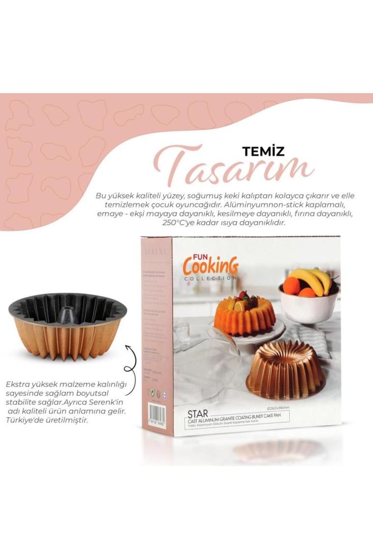 Serenk Fun Cooking Yıldız Alüminyum Döküm Granit Kaplama Kek Kalıbı 26 cm Sarı