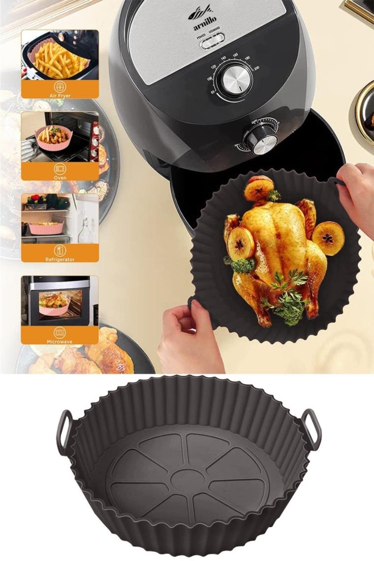 Trustmoda Tüm Airfryerlara Uyumlu Antrasit Renk Silikon Pişirme Kabı - Airfryer Silikon Kap - Bpa Free-1 Adet