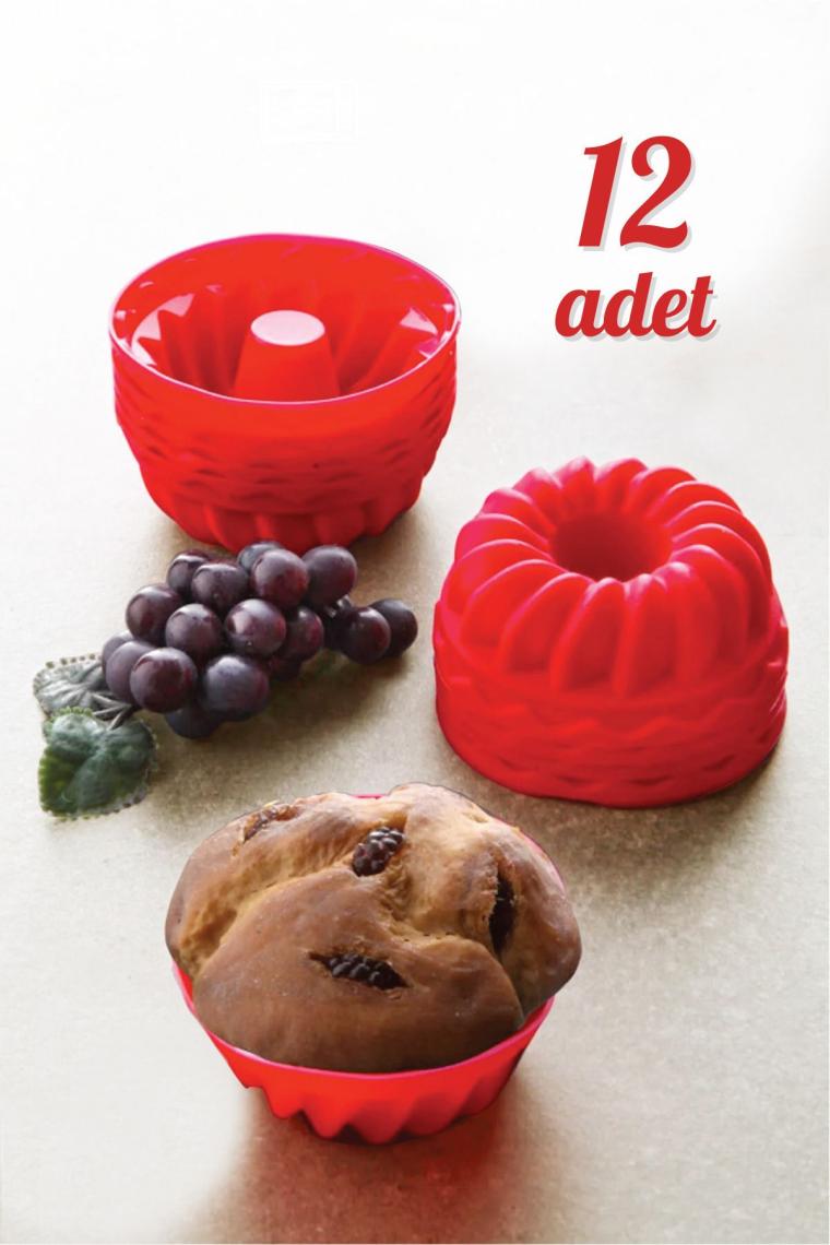 Grimor Life 12 Li Yıkanabilir Mini Kek Muffin Pişirme Kalıbı, Silikon Muffin, Cupcake Kalıbı Karma
