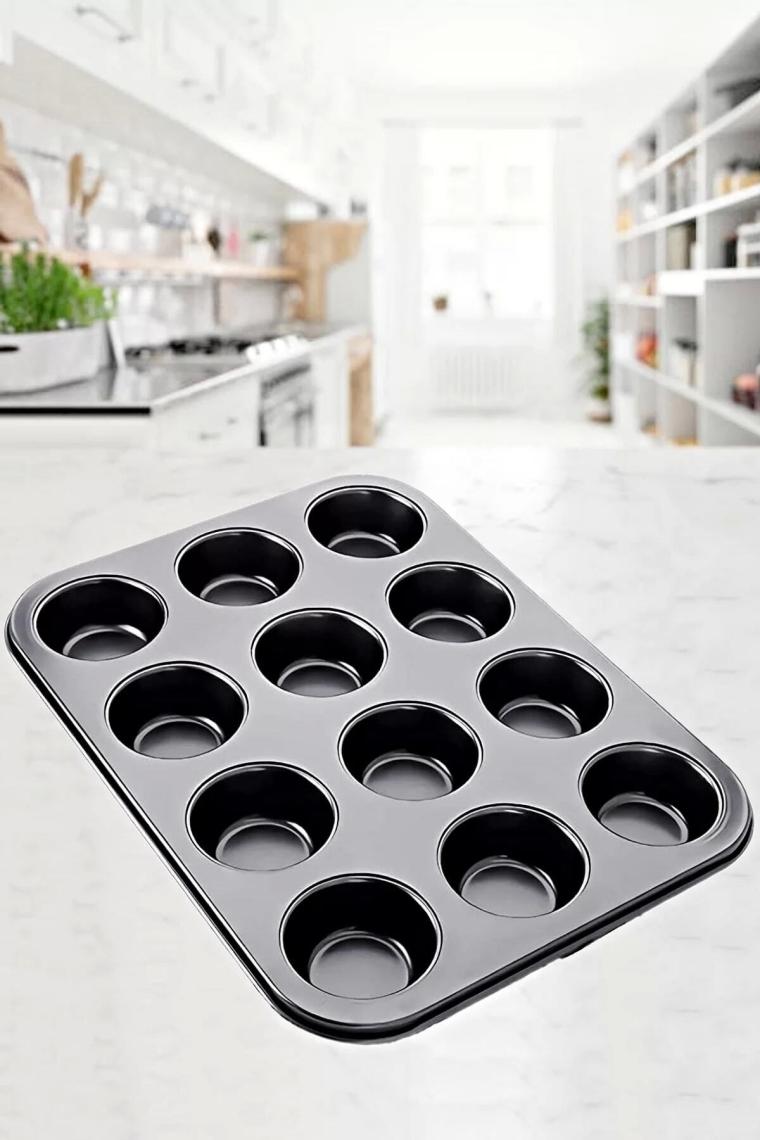 Muffin Kalıbı 12'Li Kek Pasta Kurabiye Cupcake Muffin Kalıbı Kek Çörek Fırın Kapsül Tepsisi Siyah