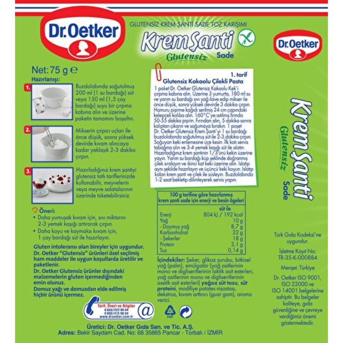 Dr.Oetker Glutensiz Krem Şanti 75Gr