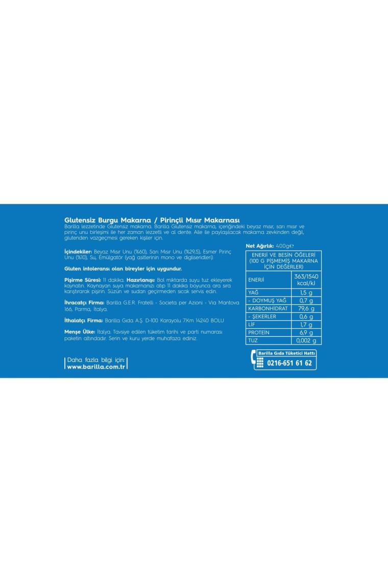 Barilla Glutensiz Burgu/ Gluten Free Fusilli Makarna 400 Gr.
