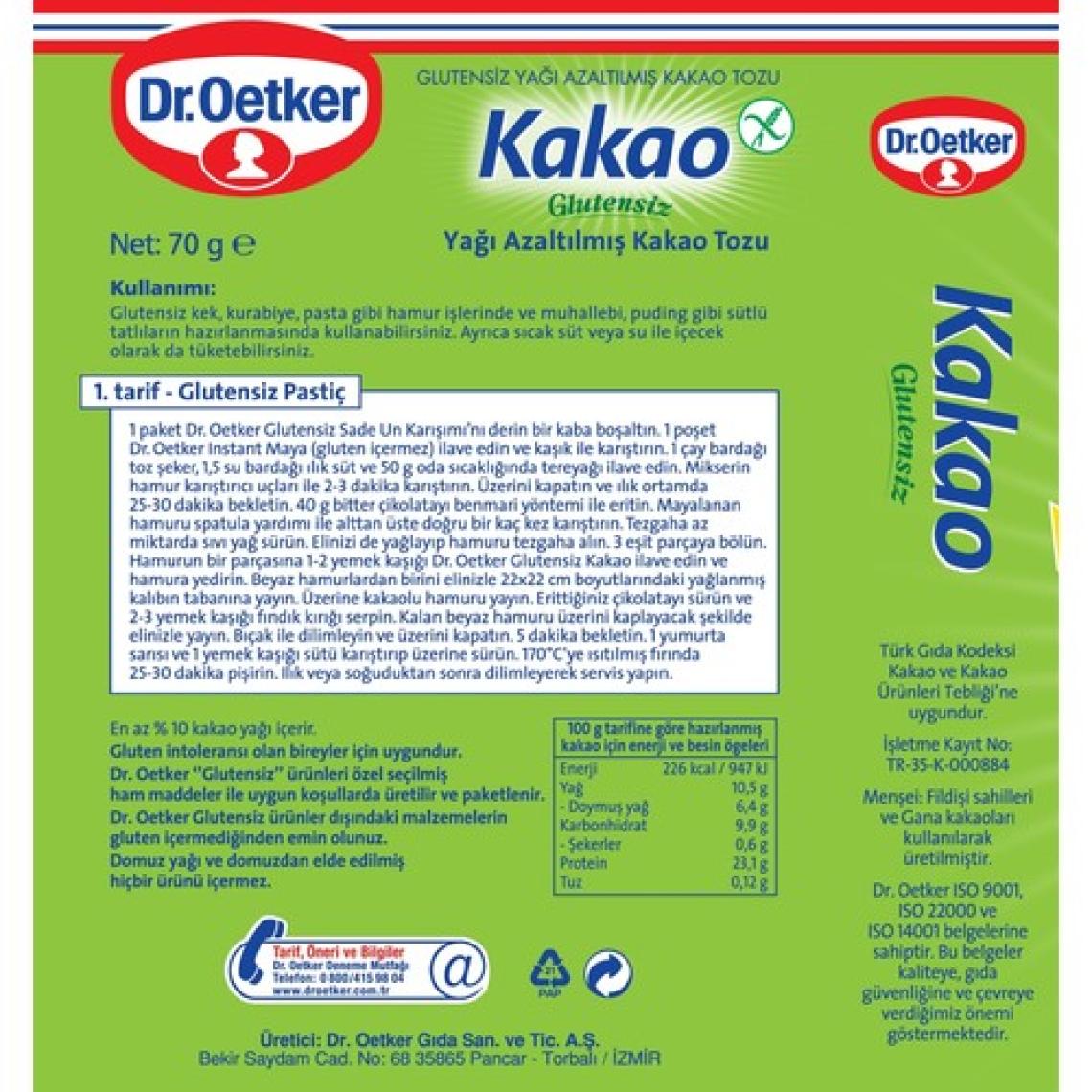 Dr. Oetker Glutensiz Kakao 70 gr