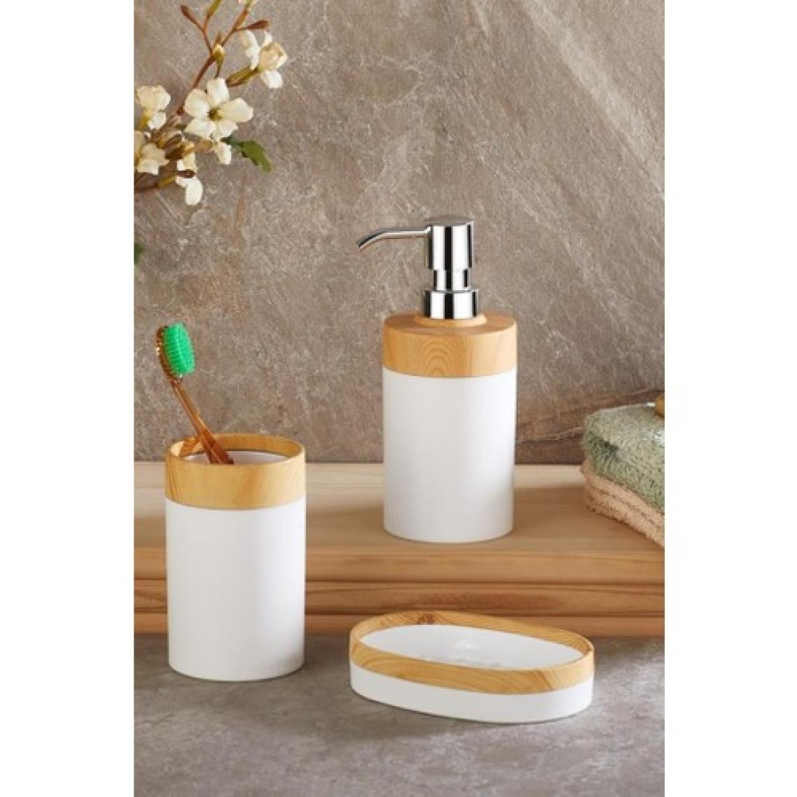 Flosoft Bambu Desenli Yuvarlak 5'li Banyo Seti Beyaz