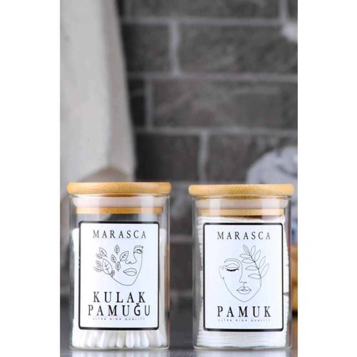 İncili Home 2li Marasca  Kulak Pamuğu ve Pamuk Kavanozu Bambu Kapaklı Cam Kav