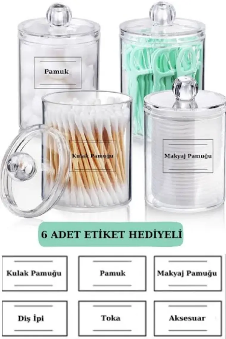 Böğürtlen Home Etiket 6'lı Banyo Seti Kulak Pamuğu Makyaj Pamuğu Pamukluk Düzenleyici Çok Amaçlı Set