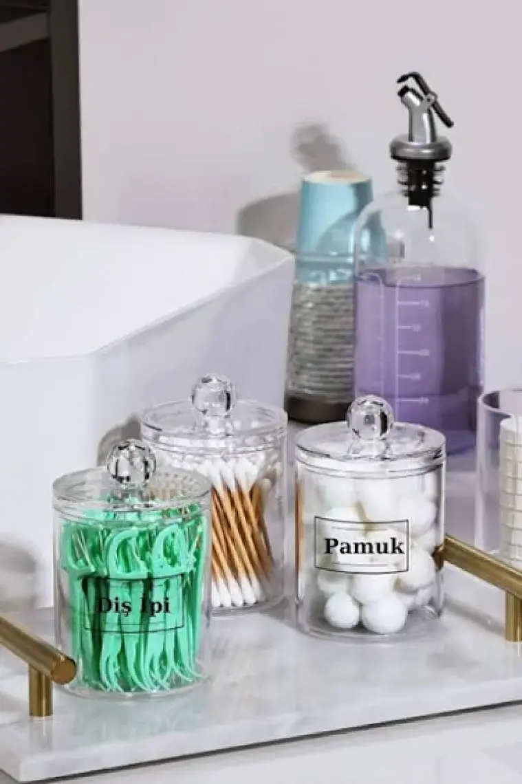 Böğürtlen Home Etiket 6'lı Banyo Seti Kulak Pamuğu Makyaj Pamuğu Pamukluk Düzenleyici Çok Amaçlı Set