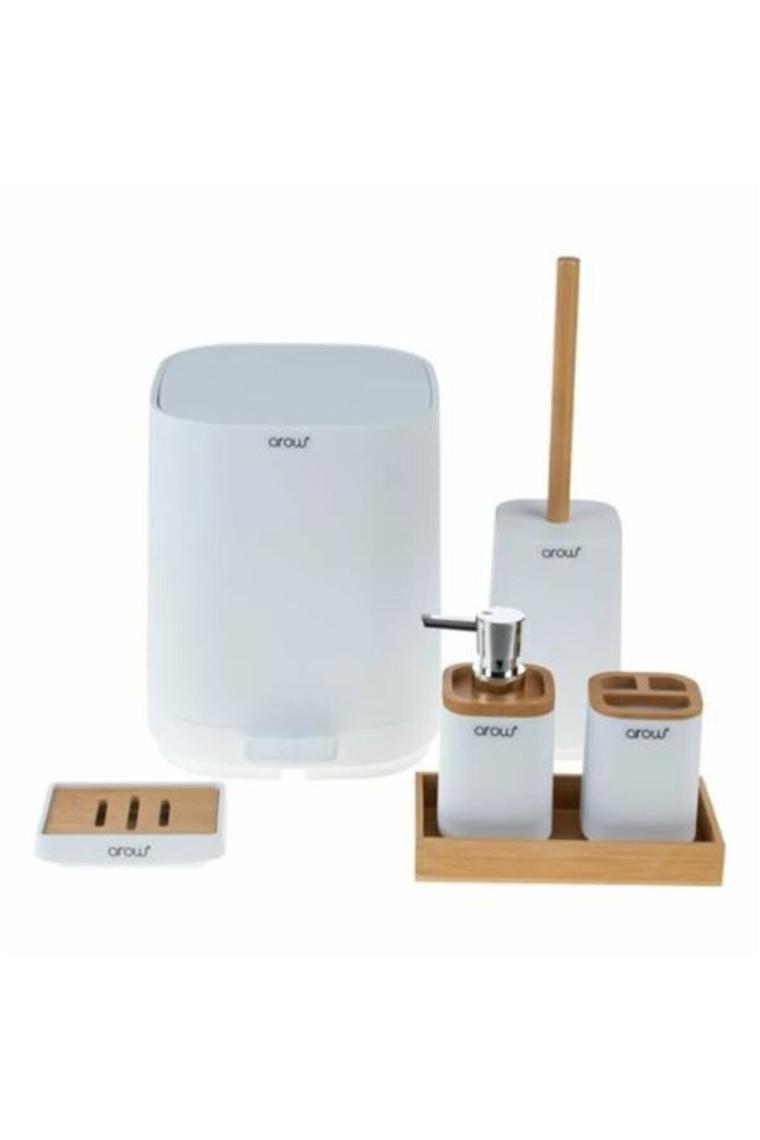 Bambu Kapaklı Akrilik 6 Parça Banyo Seti Beyaz Dc1.tr-3730