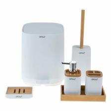 Bambu Kapaklı Akrilik 6 Parça Banyo Seti Beyaz Dc1.tr-3730