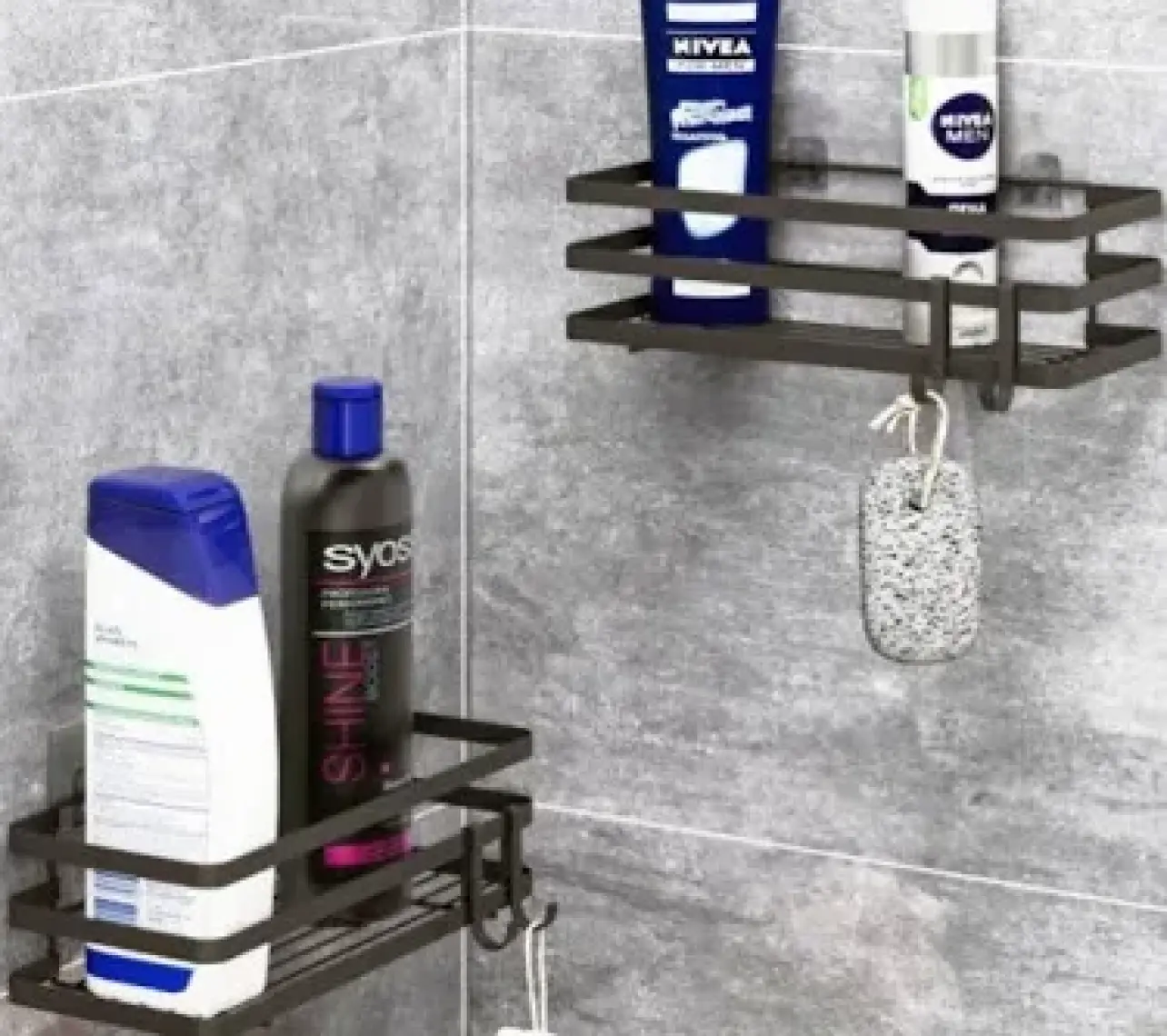 Banyo Düzenleyici Şampuanlık Sabunluk 2 Li Set Lamalı Yapışkanlı 4 Askılı Duş Rafı Organizer
