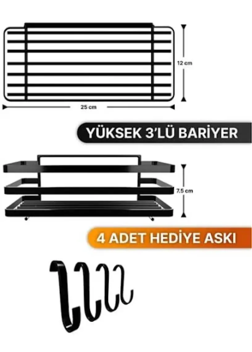 Banyo Düzenleyici Şampuanlık Sabunluk 2 Li Set Lamalı Yapışkanlı 4 Askılı Duş Rafı Organizer