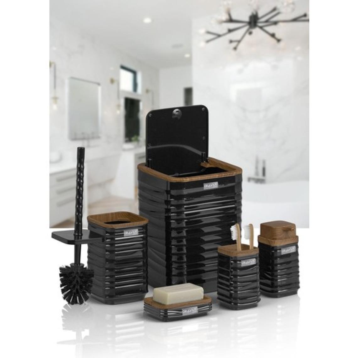 Okyanus Home Luna Siyah Ahşap Desenli Kare 5'li Banyo Seti