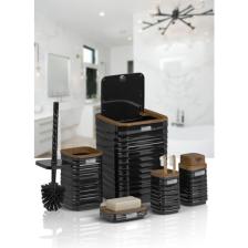 Okyanus Home Luna Siyah Ahşap Desenli Kare 5'li Banyo Seti