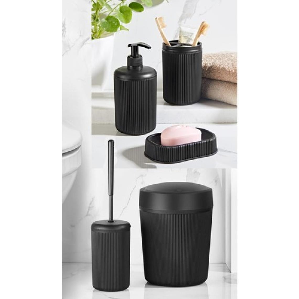 Orsa Home 5'li Siyah Çizgi Desenli Dayanıklı Plastik Banyo Seti – Modern Tasarım ve Kolay Temizlenebilir Yüzey