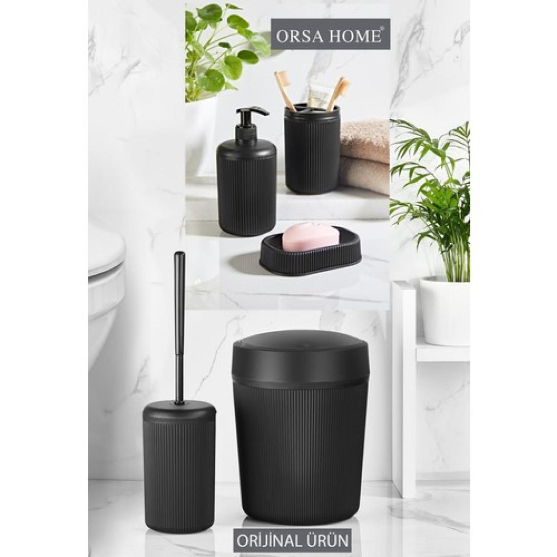 Orsa Home 5'li Siyah Çizgi Desenli Dayanıklı Plastik Banyo Seti – Modern Tasarım ve Kolay Temizlenebilir Yüzey