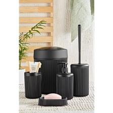 Orsa Home 5'li Siyah Çizgi Desenli Dayanıklı Plastik Banyo Seti – Modern Tasarım ve Kolay Temizlenebilir Yüzey