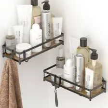 Teknotel Düzenleyici Şampuanlık Kancalı 2'li Banyo&mutfak Rafı Mat Siyah St280h