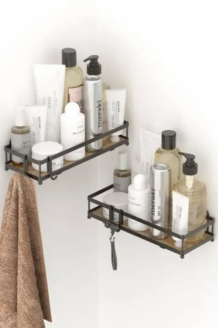 Teknotel Düzenleyici Şampuanlık Kancalı 2'li Banyo&mutfak Rafı Mat Siyah St280h