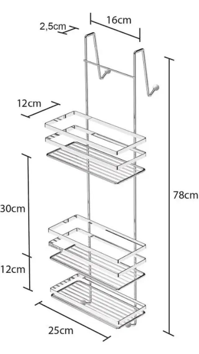 Üç Katlı Asmalı Banyo Duş Rafı Krom Lm580