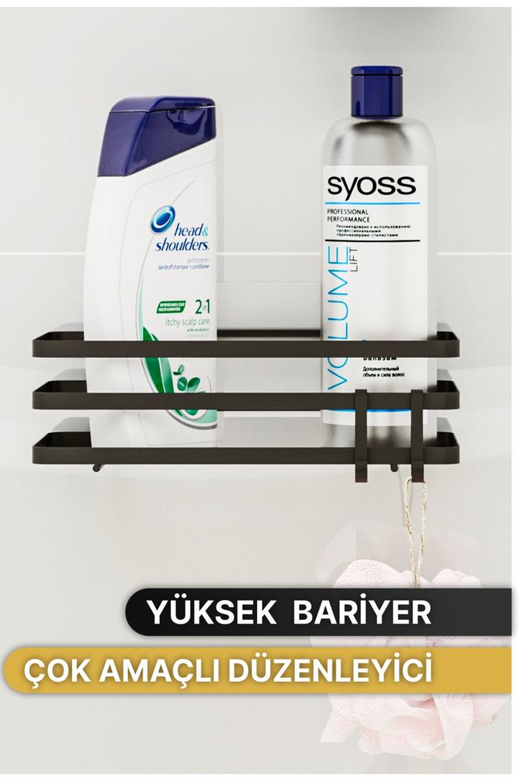 Banyo Düzenleyici Şampuanlık Sabunluk 1 ADET Lamalı Yapışkanlı 2 Askılı Duş Rafı Organizer