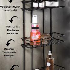 Ömür Boyu Paslanmaz Yapışkanlı Metal Termo Plastik Banyo Düzenleyici Şampuanlık Duş Rafı Siyah Tş-03