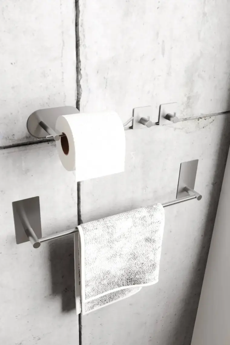 Zift Unique Paslanmaz Çelik Yapışkanlı Banyo Aksesuar Seti-Havluluk-Tuvalet Kağıdı Askısı-Bornoz Askılığı