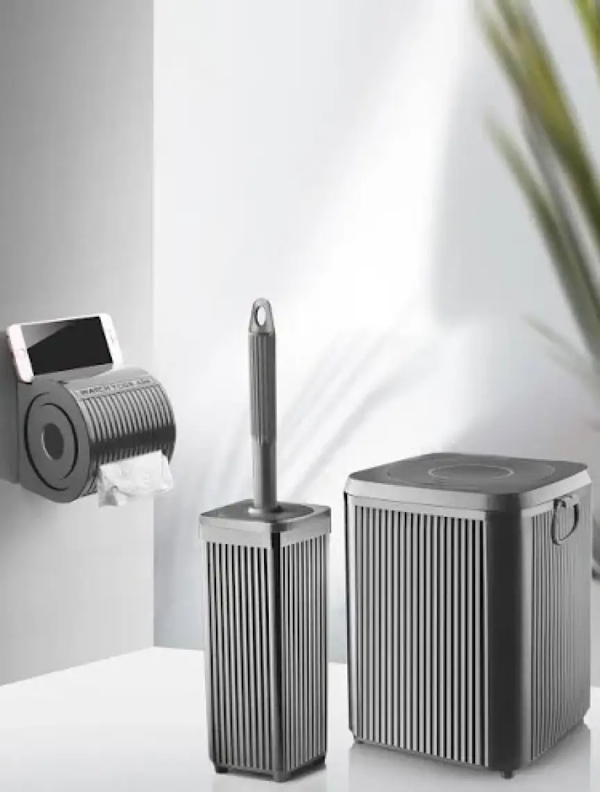 Sas Haus Çöp Kovası Tuvalet Fırçası Wc Kağıtlığı Fırça Banyo Seti Gri 3013