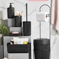 Orsa Home 7 Parça Siyah Banyo Seti Metal Stantlı Kovalı Wc Kağıtlık Kozmetik Kutusu Diş Fırçalık ve Sabunluklar 218