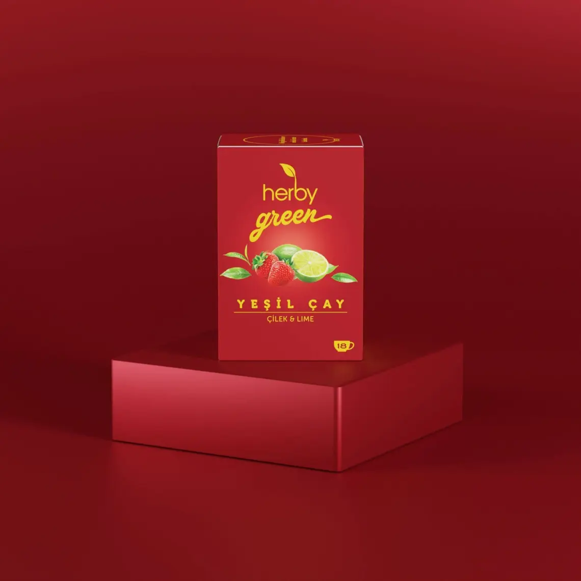 Herby Yeşil Çay - 18 Adet Çilek ve Lime Aromalı, Doğal Bitki Karışımı, Vitamin ve Mineral Zengini