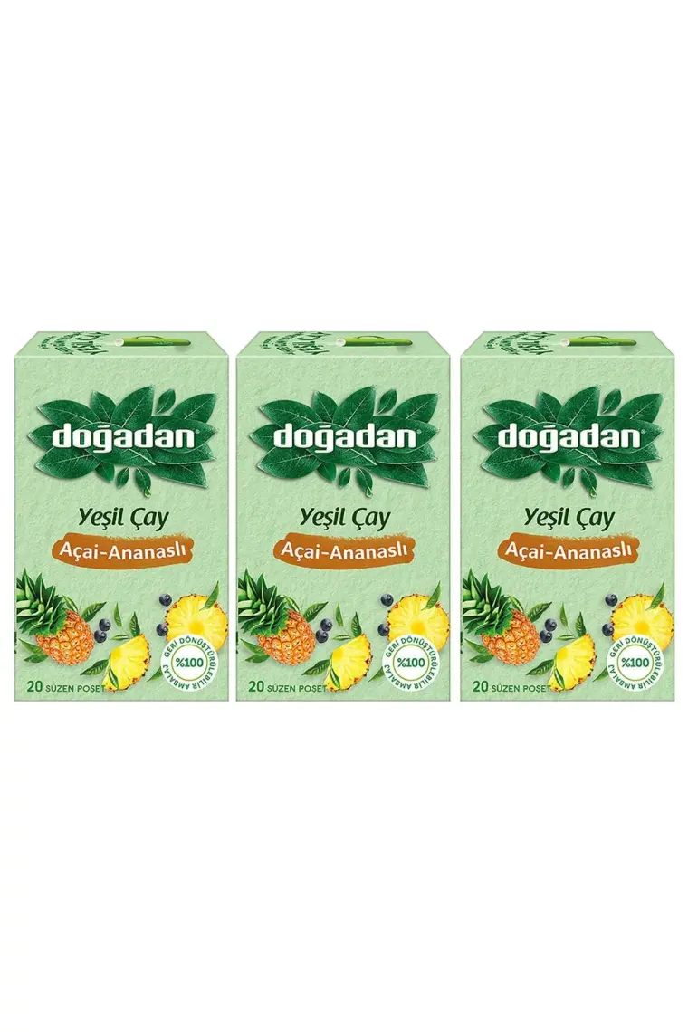 Doğadan Yeşil Çay Ananas – Açaili 20’li Bardak Poşet x 3