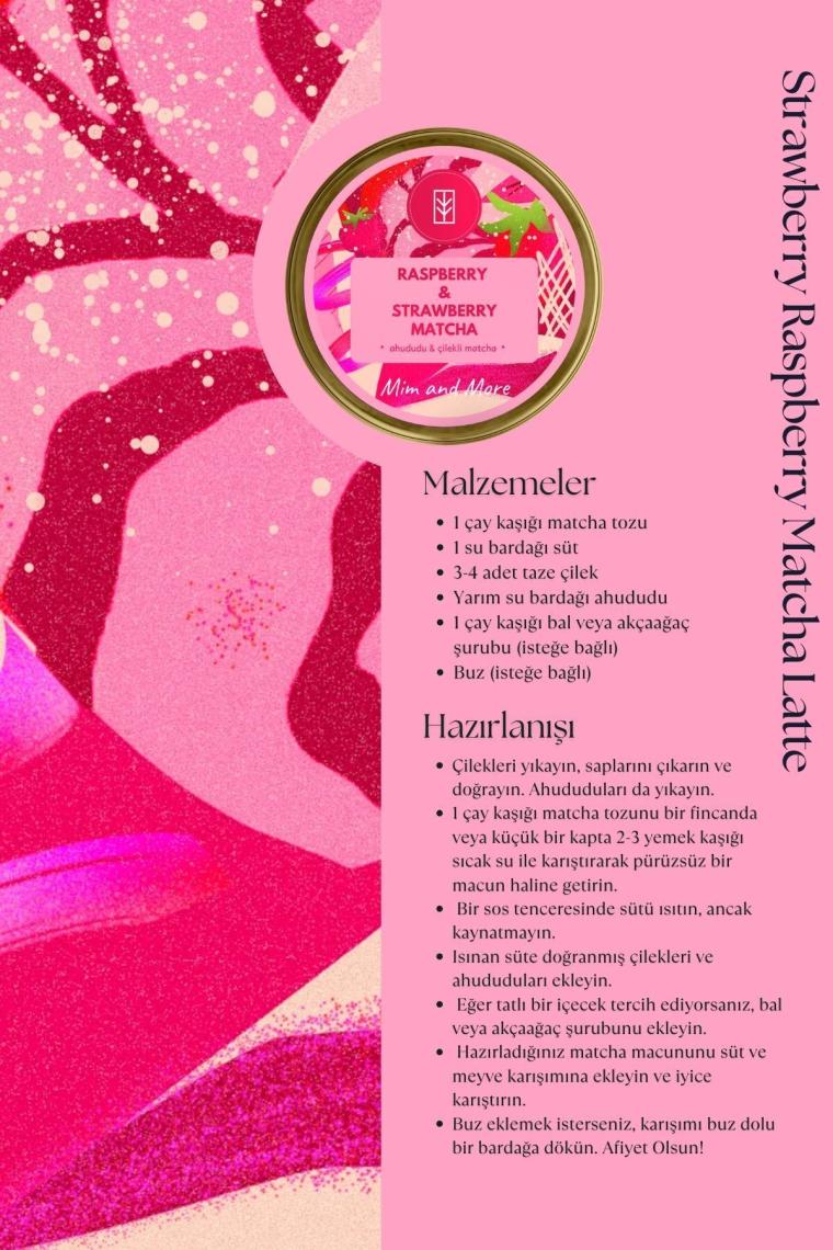 Mim And More Raspberry & Strawberry Matcha, Ahududu ve Çilek Aromalı Matcha 25 gr
