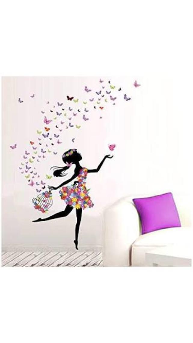 Cosy Home Gift Bebek Çocuk Odası Kafesli Balerin Kız Sihirli Duvar Sticker  3D Kelebekler