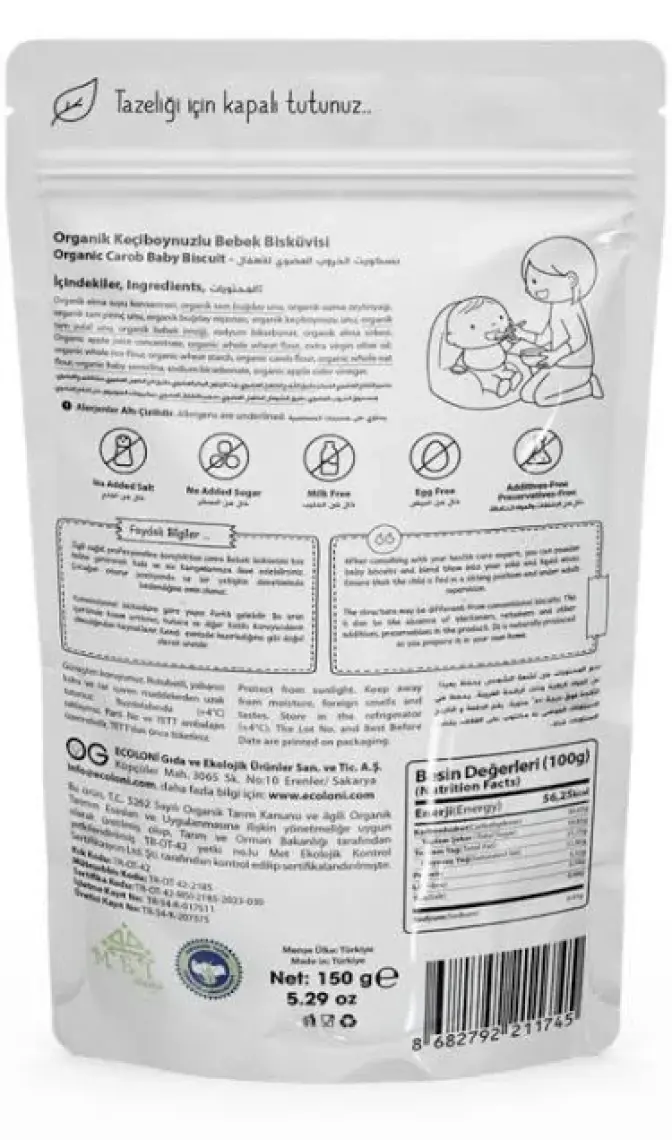 OG natural  Keçiboynuzlu Bebek Bisküvisi 150 gr +6 Ay