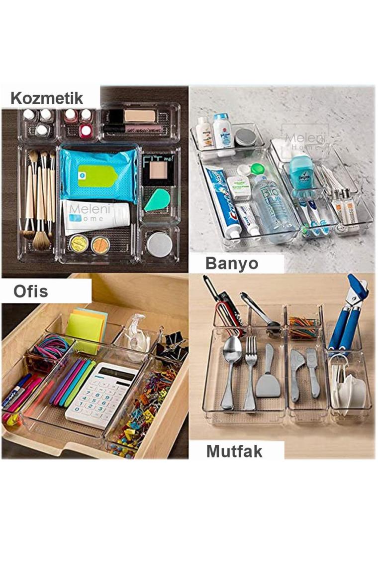 12'li Set Modüler Çekmece Içi Düzenleyici, Banyo Makyaj - Takı Düzenleyici - Ofis Masaüstü Organizer