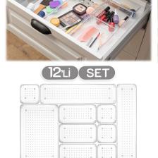 12'li Set Modüler Çekmece Içi Düzenleyici, Banyo Makyaj - Takı Düzenleyici - Ofis Masaüstü Organizer