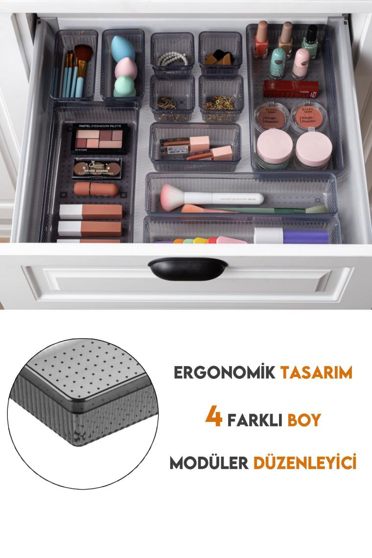 24'lü Multi Set - Çekmece İçi Düzenleyici - Banyo Makyaj ve Takı Organizer Siyah